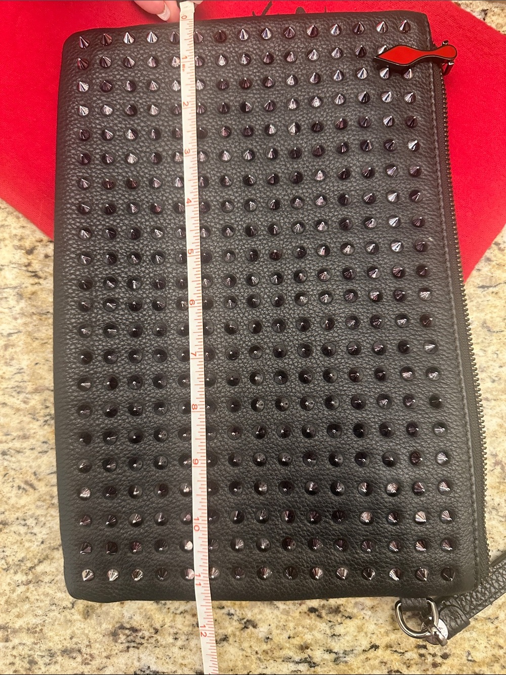 Christian Louboutin Black Studded Leather Clutch with Wrist Strap - Picture 4 of 6